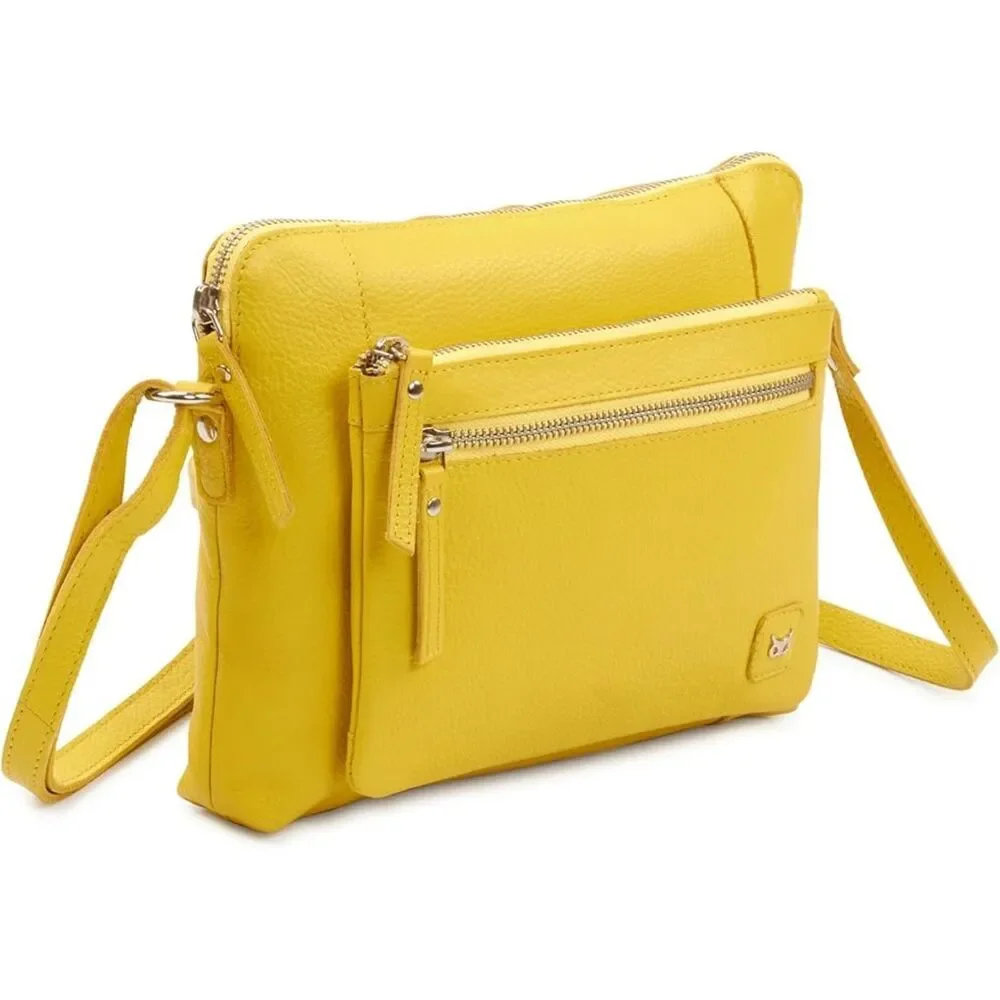 Women Yellow Imported Leather Polyester Soft Pebbled Crossbody Shoulder Bag